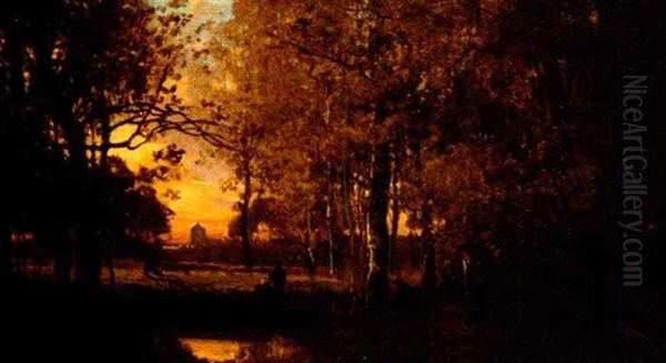 Paysage Au Clair De Lune Oil Painting by Alexandre Defaux