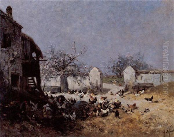 Chicken Farm In Spring Oil Painting by Alexandre Defaux