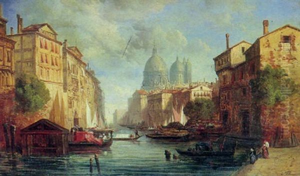 A View Of A Venetian Canal With Santa Maria Della Salute Beyond Oil Painting by Alexandre Defaux