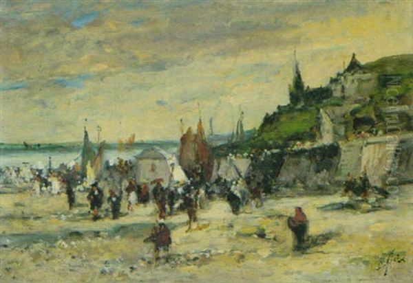 Belebte Strandpartie Oil Painting by Alexandre Defaux