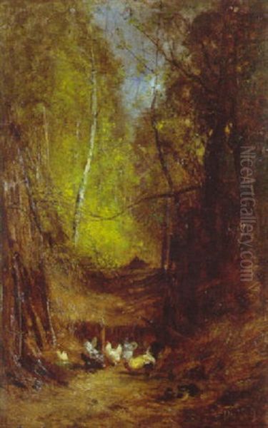 Les Poules Dans La Foret Oil Painting by Alexandre Defaux