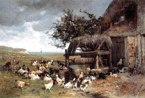 Coqs, Poules Et Canards Oil Painting by Alexandre Defaux