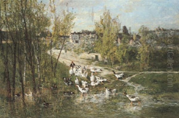 Le Bain Des Oies Et Des Canards Oil Painting by Alexandre Defaux