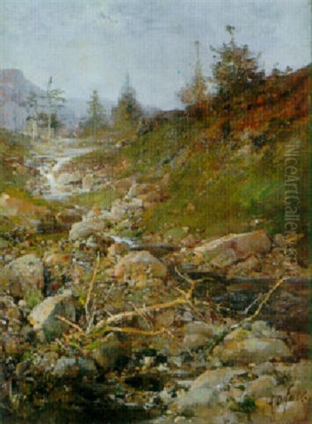 Le Torrent De La Dore, Massif Central Oil Painting by Alexandre Defaux