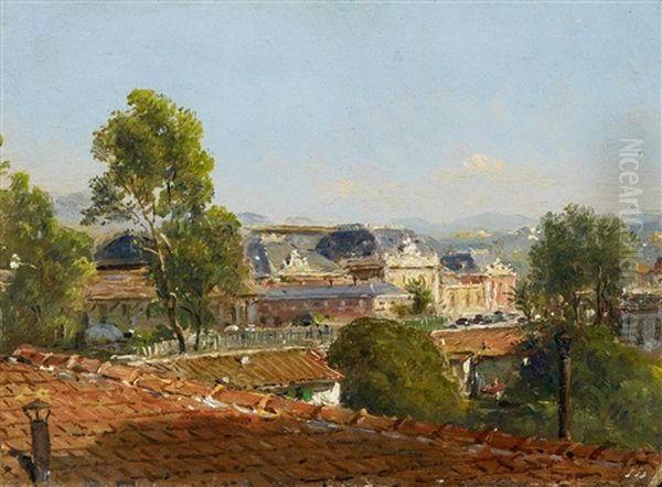 Blick Vom Atelier Des Kunstlers Uber Die Dacher Auf Den Bahnhof Von Nizza Oil Painting by Jean-Joseph-Jules Defer