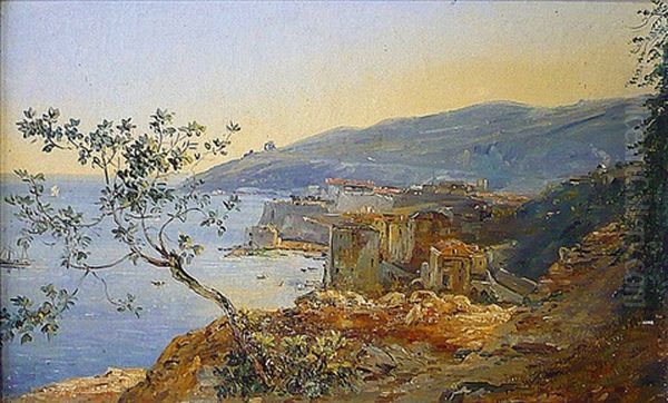 Villefranche Oil Painting by Jean-Joseph-Jules Defer