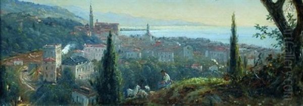 Menton Oil Painting by Jean-Joseph-Jules Defer