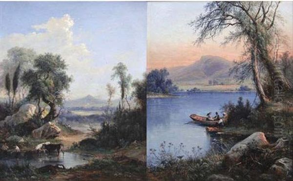 Paysages (pair) Oil Painting by Jean-Joseph-Jules Defer