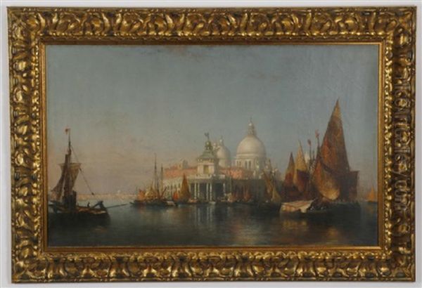 Morning In Venice--dogana (custom House) And Church Of The Santa Maria Della Salute Oil Painting by Thaddeus Defrees