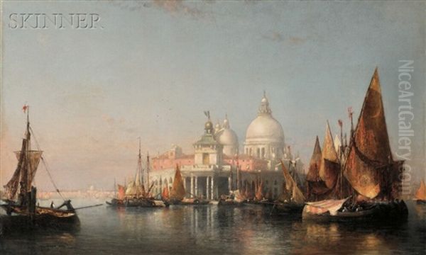 Morning In Venice--dogana (custom House) And Church Of The Santa Maria Della Salute Oil Painting by Thaddeus Defrees