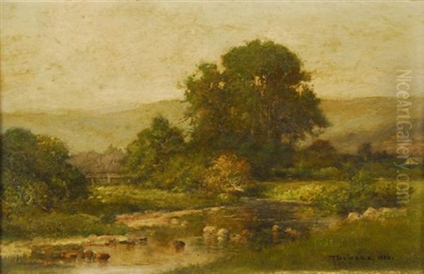 New Hampshire Landscape With Stream Oil Painting by Thaddeus Defrees