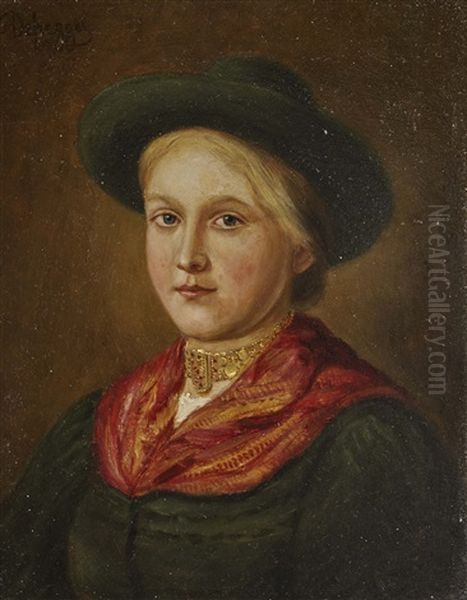 Girl With Hat And Necklace Oil Painting by Franz Von Defregger