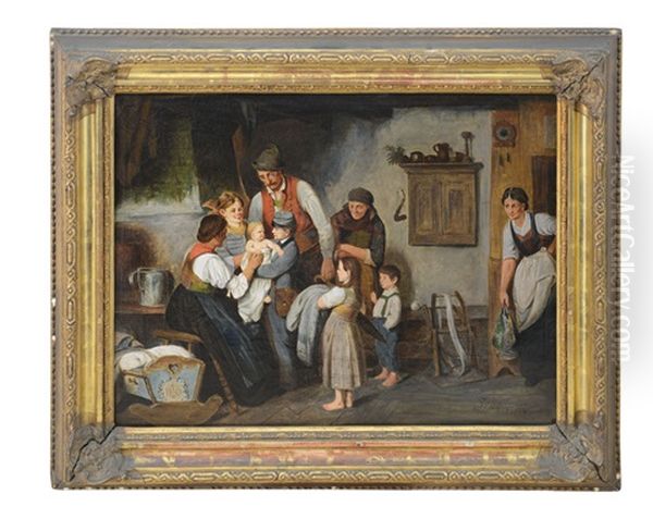 Scena D'interno Con Riunione Famigliare Oil Painting by Franz Von Defregger