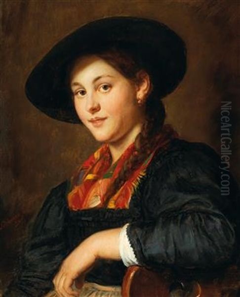 Young Girl In Traditional Costume Oil Painting by Franz Von Defregger