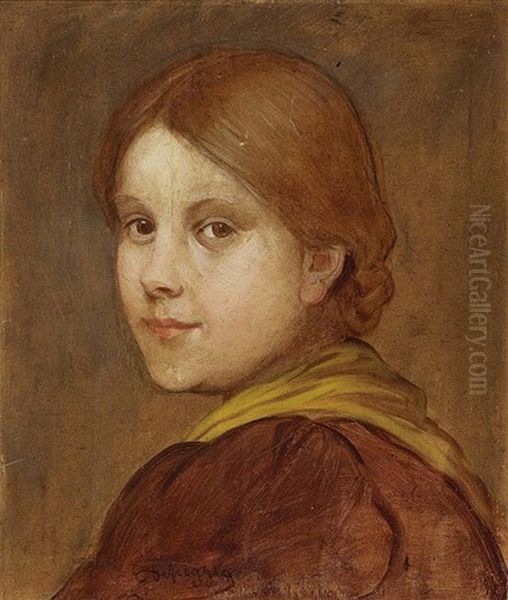 Head Of A Girl Oil Painting by Franz Von Defregger