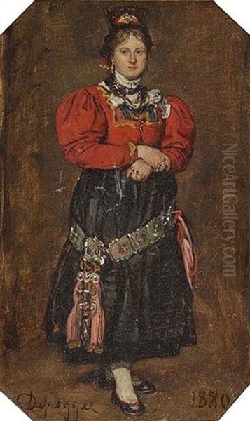 Young Woman In Costume Oil Painting by Franz Von Defregger