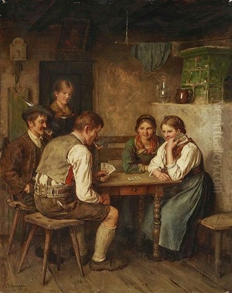 Kartenspiel Oil Painting by Franz Von Defregger