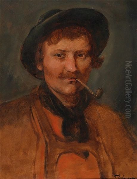 Young Farmer With Hat And Pipe Oil Painting by Franz Von Defregger