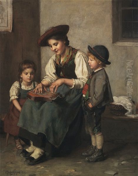 Die Zitherspielerin Oil Painting by Franz Von Defregger