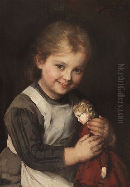 Kind Mit Puppe Oil Painting by Franz Von Defregger