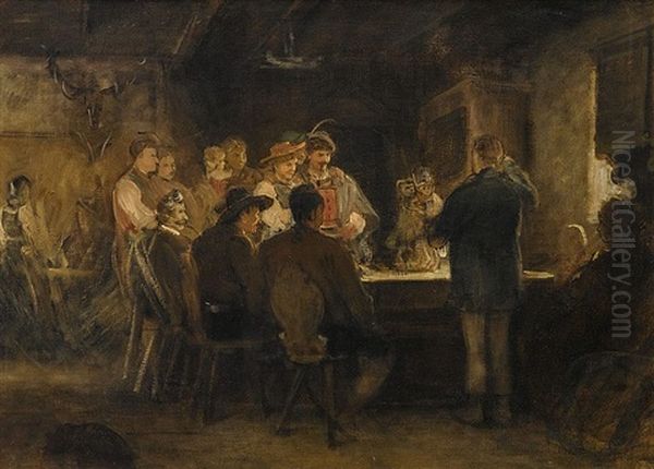 The Ape Trainer In The Tavern Oil Painting by Franz Von Defregger