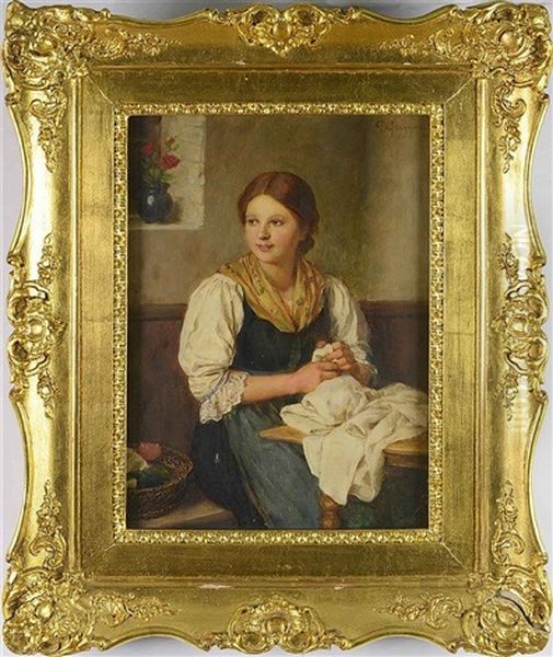 Sitting Girl Oil Painting by Franz Von Defregger