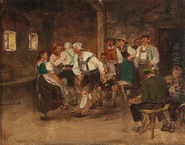 Dance On The Alm Oil Painting by Franz Von Defregger