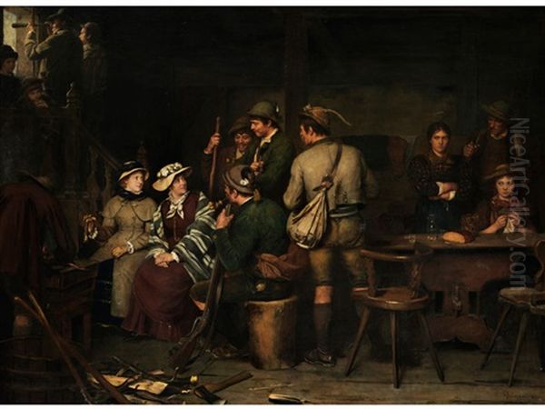 Fremde Auf Der Alm Oil Painting by Franz Von Defregger