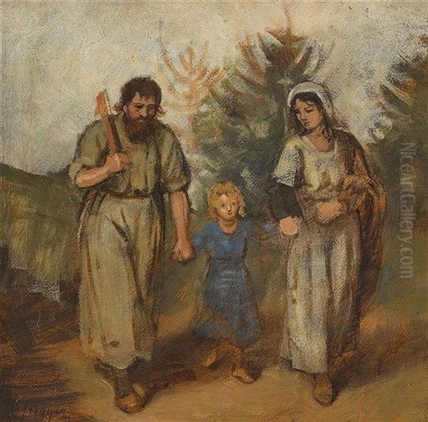 Heilige Familie (heiliger Wandel) Oil Painting by Franz Von Defregger