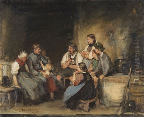 Der Urlauber (olskizze) Oil Painting by Franz Von Defregger