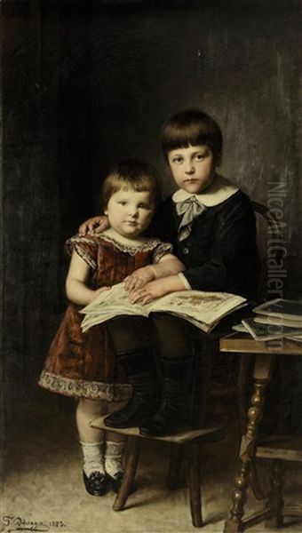 Geschwisterpaar (richard Und Elisabeth Linde) Oil Painting by Franz Von Defregger