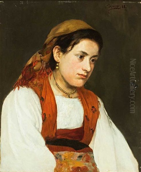 Portrait Eines Jungen Bauerndirndls Im Sonntagsstaat Oil Painting by Franz Von Defregger