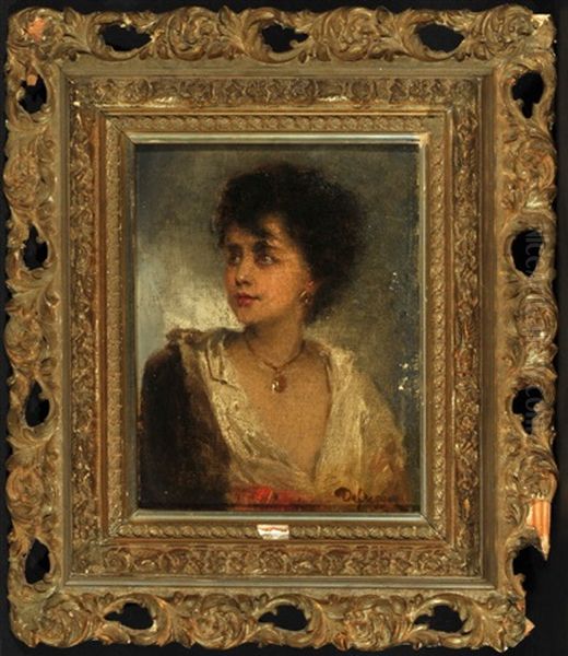 Portrait Einer Dame Mit Weiser Bluse Und Goldschmuck Oil Painting by Franz Von Defregger