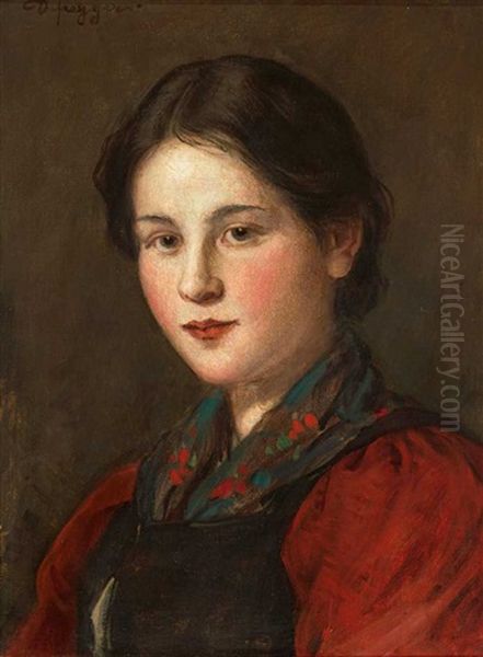 Portrait Eines Jungen Madchens Im Dirndl Oil Painting by Franz Von Defregger