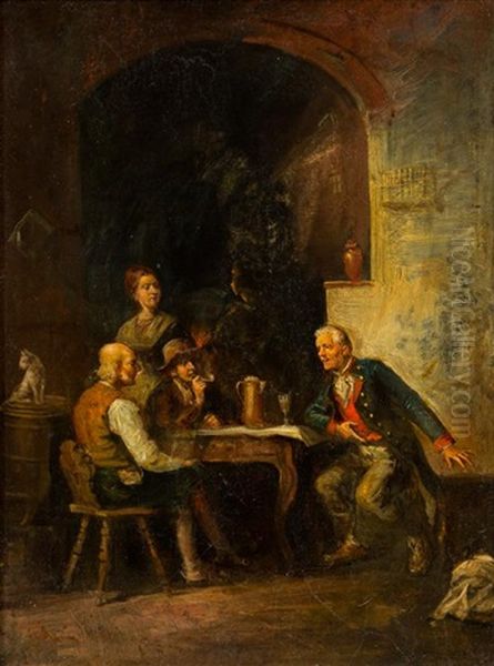 Discussion At The Pub, 1883 Oil Painting by Franz Von Defregger