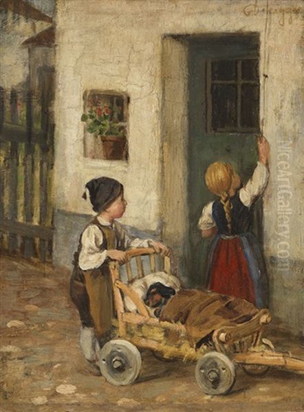 Der Kranke Dackel Oil Painting by Franz Von Defregger