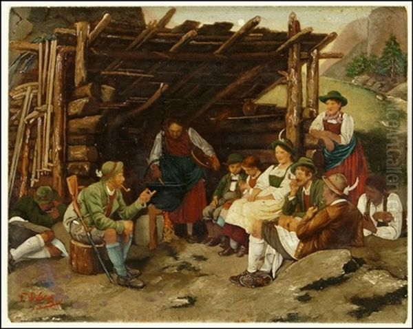 Story Telling Oil Painting by Franz Von Defregger