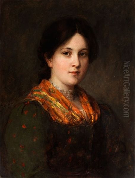 Madchenportrait, Um 1890 Oil Painting by Franz Von Defregger