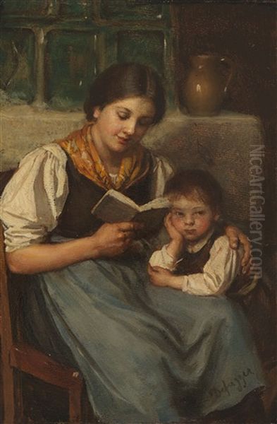 Beim Vorlesen Oil Painting by Franz Von Defregger