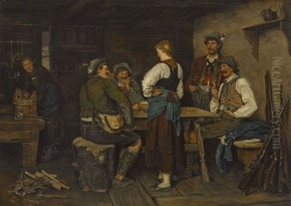 Wilderer In Der Sennhutte Oil Painting by Franz Von Defregger