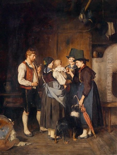 Besuch Der Tanten Oil Painting by Franz Von Defregger