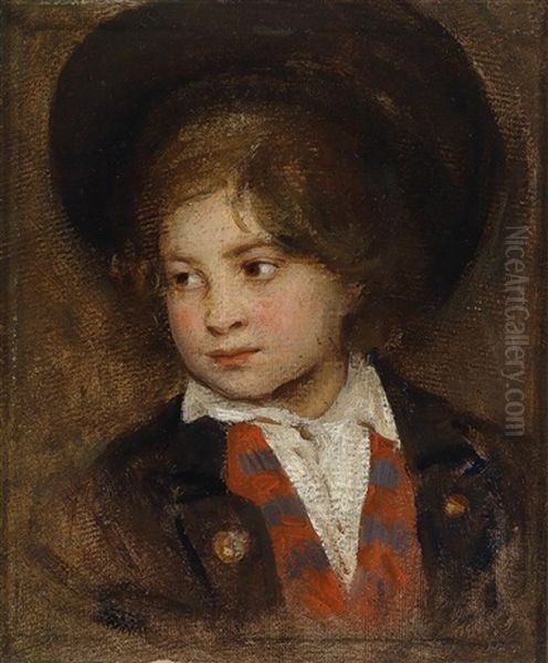 Portraitstudie Eines Jungen Knaben Oil Painting by Franz Von Defregger