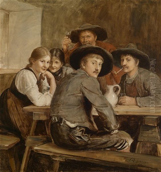 Frohliche Runde Oil Painting by Franz Von Defregger