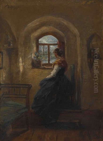 Junge Frau Am Fenster Oil Painting by Franz Von Defregger