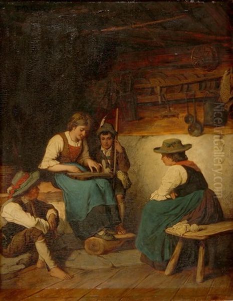 Die Zitherspielerin Oil Painting by Franz Von Defregger