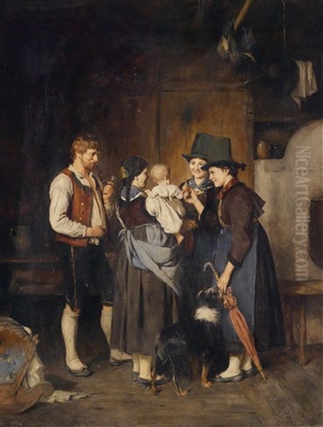 Besuch Der Tanten Oil Painting by Franz Von Defregger