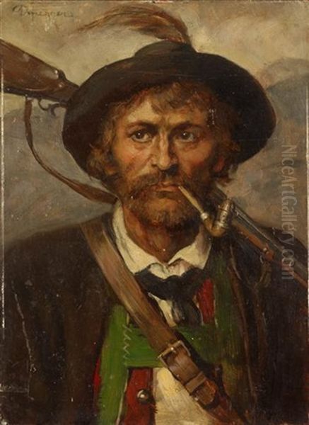 Tyrolean Gentleman And Companion (2 Works) Oil Painting by Franz Von Defregger