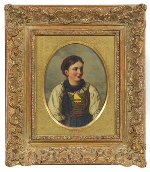 Tyrolean Dirndl Oil Painting by Franz Von Defregger