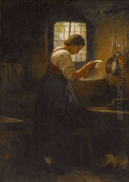 Briefleserin Am Kuchenfenster Oil Painting by Franz Von Defregger