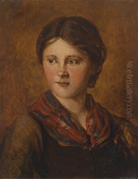 Tiroler Dirndl, Brustbild Einer Jungen Frau Oil Painting by Franz Von Defregger